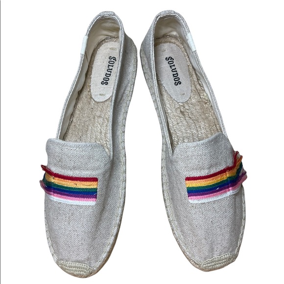 Soludos Espadrilles Shoes Embroidered Canvas Rainbow Tan Neutral Flats Womens 11 - Picture 11 of 16
